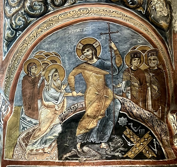 Vzkříšení Kristovo - nástěnná malba v chrámu Kranlik v Nevşehiru, Turecko, 11. století