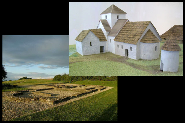 Základy církevního areálu v Uherském Hradišti – Sadech a perspektivní rekonstrukce původní podoby zdejšího kostela, pravděpodobného sídla byzantské misie.